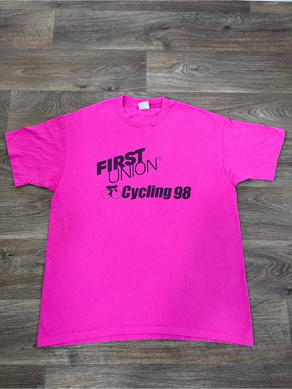 Vintage First Union Cycling 98 pink t-shirt Size XL #cycling #retro/A558